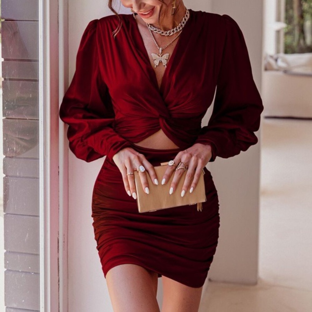 Twisted Front Satin Dress